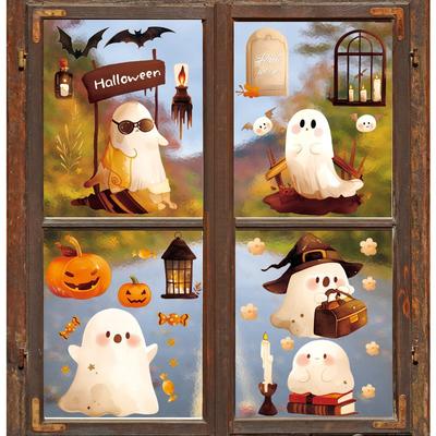Halloween Tegneserie Søt Spøkelse Gresskar Hjemme Atmosfære Dekorasjon Glassvindu Statiske Vindusklistremerker