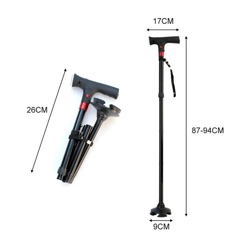Multifunctional Folding Cane Portable Smart Four-base LED Light Alarm Function Lighting Anti-slip Cane for The Elderly Hiking