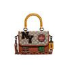 Rogue 22 Classic Presbyopia Push Lock Closure Graphic Patch Jacquard Fabric and Leather Hand Shoulder Crossbody Bag Small Women's Amber
