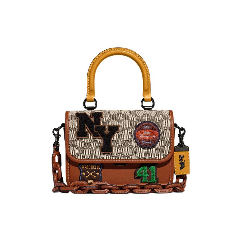 

COACH Rogue 22 Classic Presbyopia Push Lock Closure Graphic Patch Jacquard Fabric and Leather Hand Shoulder Crossbody Bag Small Women s Amber коричневий