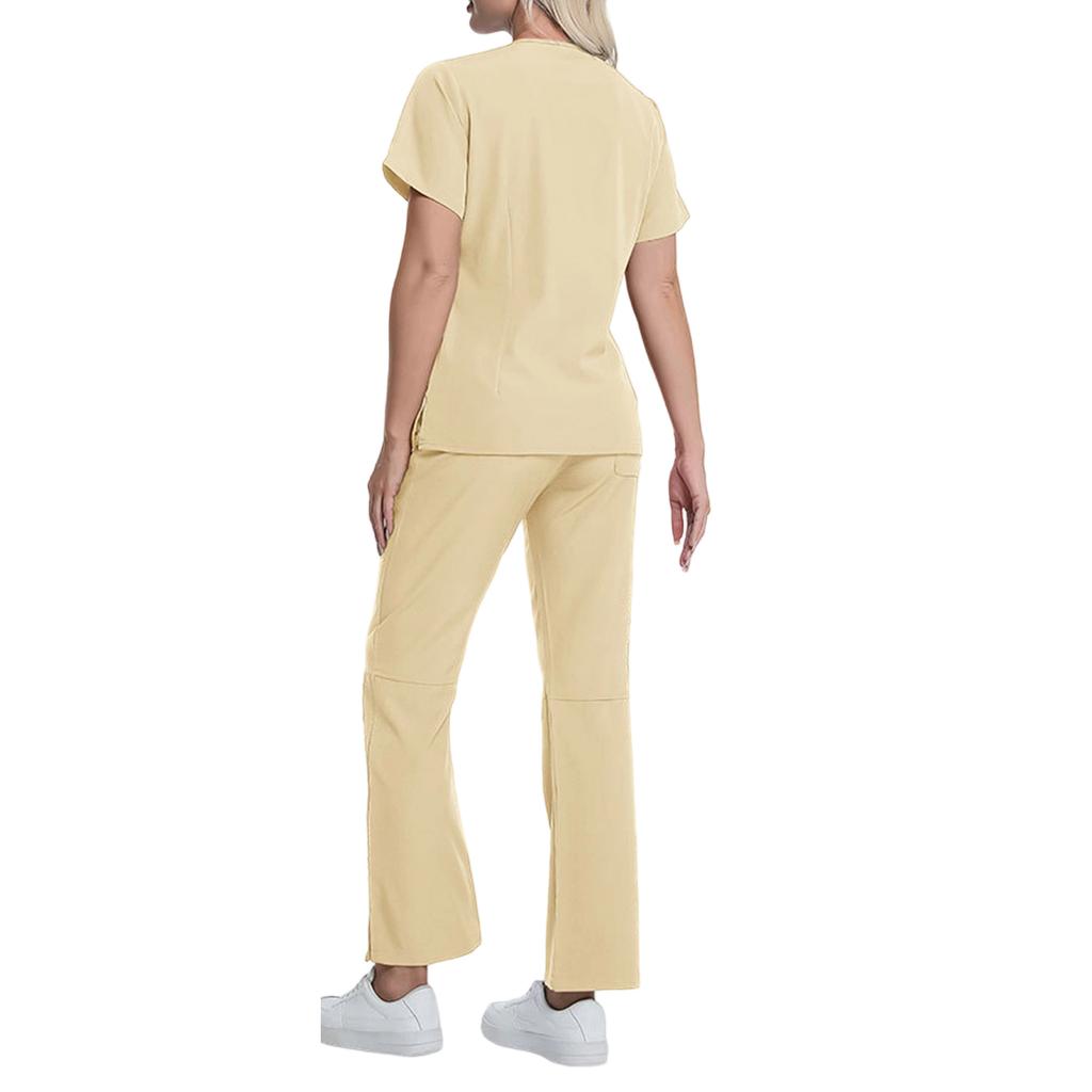 Ladies' Comfortable And Casual Solid Color Short Sleeved Pants Protective Suit Set