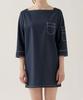 Letters Square Neck Casual Dress (Navy)