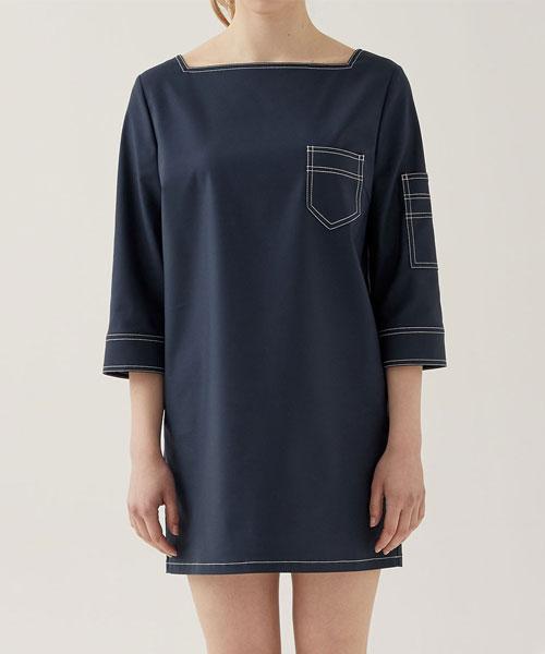 Letters Square Neck Casual Dress (Navy)