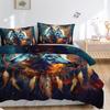 3D White Wolf Print Duvet Cover Set Soft Breathable Dream Catcher Bohemian Sky Style Comforter Bedding For Kids And Teens