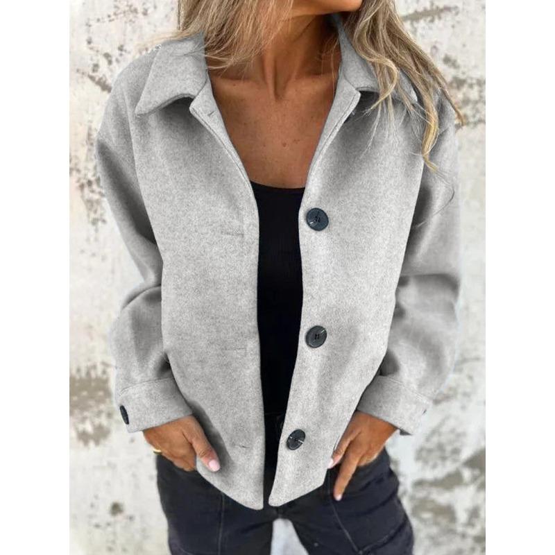 BFCCQB Jaquetas e casacos femininos vintage casual cor sólida estampa outono inverno manga comprida gola polo