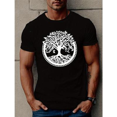 European Sizes [Tree Print T Shirt] Summer Casual Tree Print Short Sleeve T-Shirt - Tees For Men