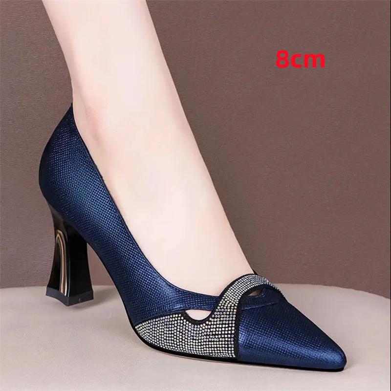 Women Classic Navy Blue Crystal Shining High Heel Shoes Lady Spring & Summer Comfort Stylish Pumps Mulheres De Salto Alto
