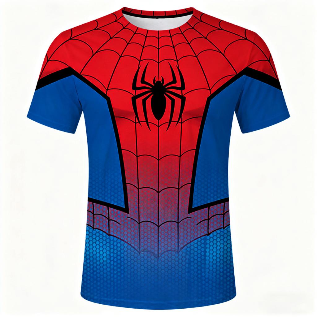 2026 Summer Children's T-shirt Fashion Street Cartoon Spider-Man 3D Quick-Dry Breathable Hydrating Short Sleeve