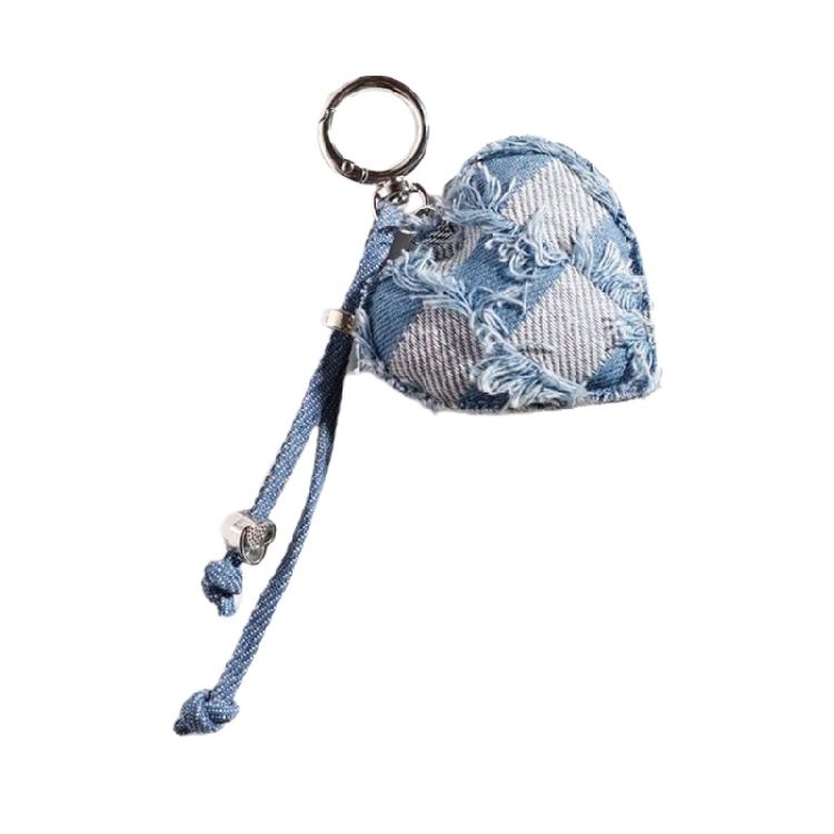 Charming Denims Heart Keychain Cute Design Sturdy Fabric Perfect For Keyrings Bags Gift Giving