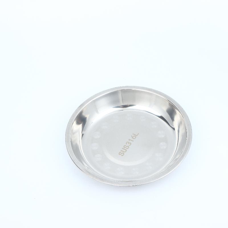2Pcs Reusable Stainless Steel Dinner Plates Thickened Polished Round Shallow Dishes for Picnic Barbecue Use