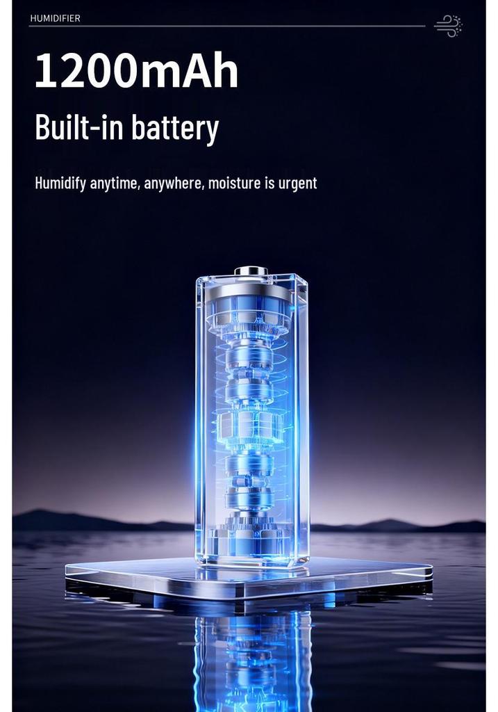 2026 Rechargeable 1200mAh Humidifier with Seven-Color LED & Wireless Design