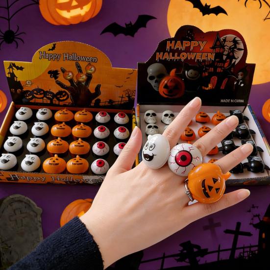 Halloween LED Rings, Light Up Finger Rings Toy for Kids Adults, Spooky Pumpkin Ghost Eyeball Luminous Rings for Party Favors Treats Goodie Bag Filler