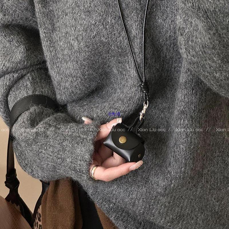 Colier portofel de monede din piele compact și elegant: Portchei cu pandantiv pentru femei cu șnur de piele și spațiu lung de depozitare pentru accesorii