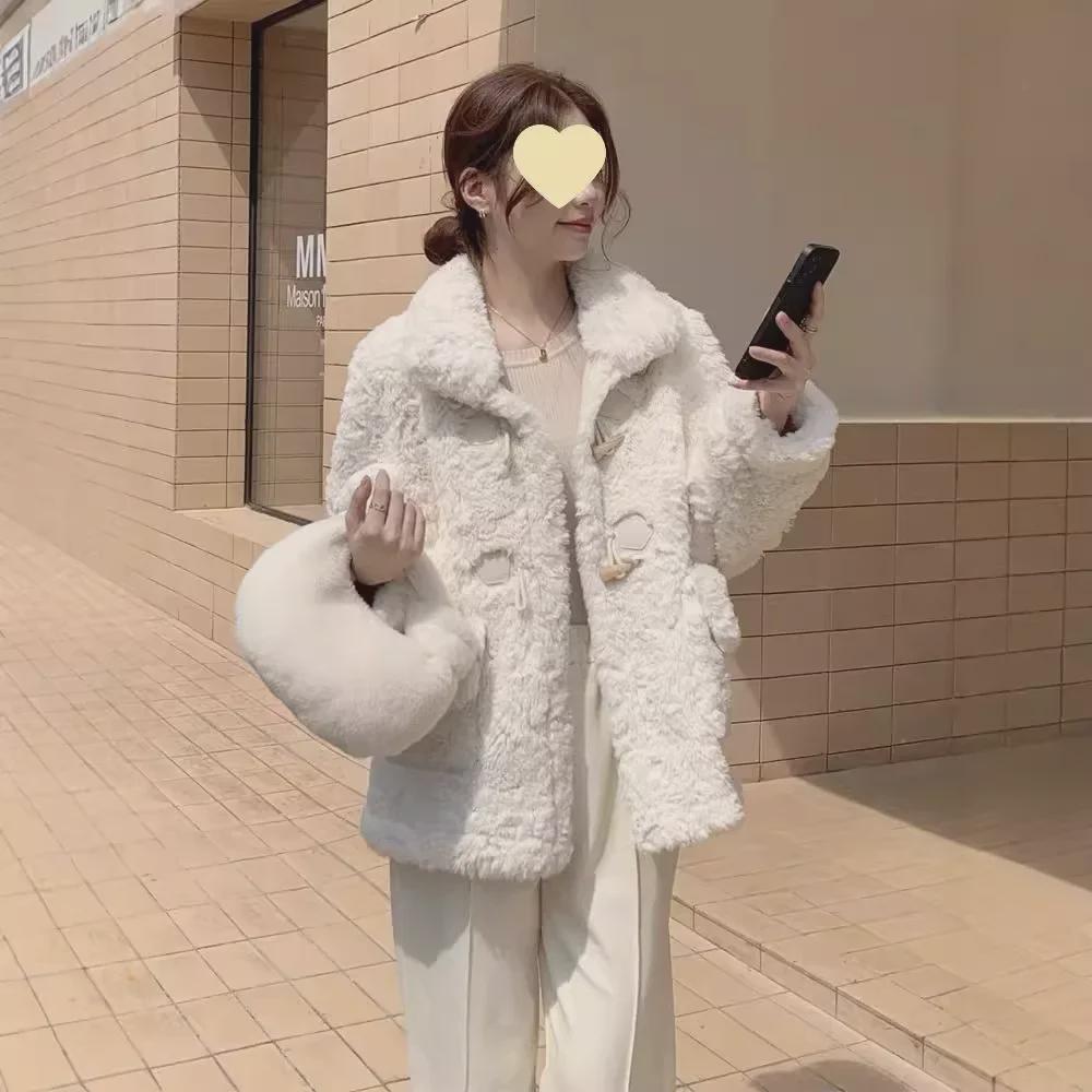 2024 Autumn Korean Lamb Wool Horn Button Jacket - Original Version with Three Standards