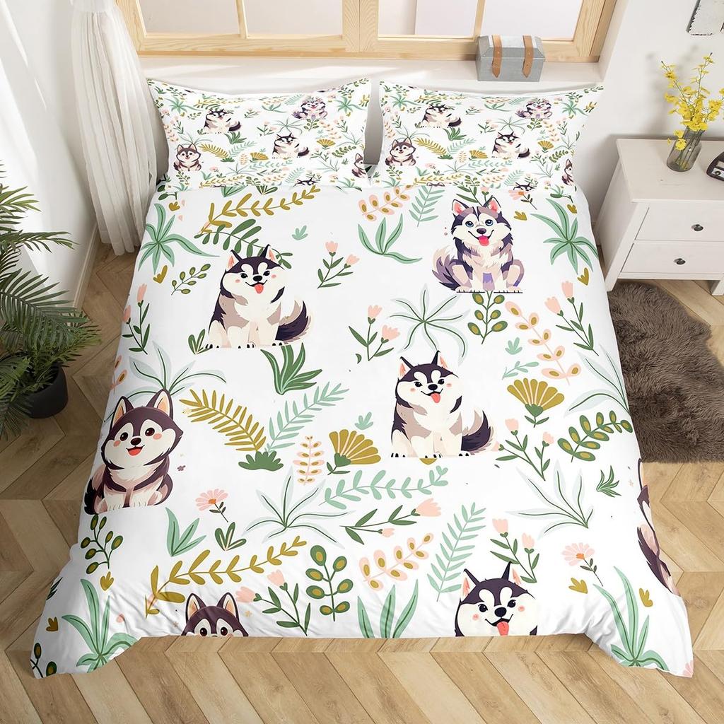 Cute Husky Duvet Cover Set Puppy Dog Husky Bedding Set Lovely Dog Quilt Cover Single Queen King Fashion Modern Gift for Kids