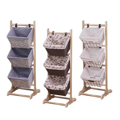Wooden Storage Basket Floor Rack Storage Rack Heavy Duty, Rustic Stand Display Shelf for Household Living Room Laundry Office
