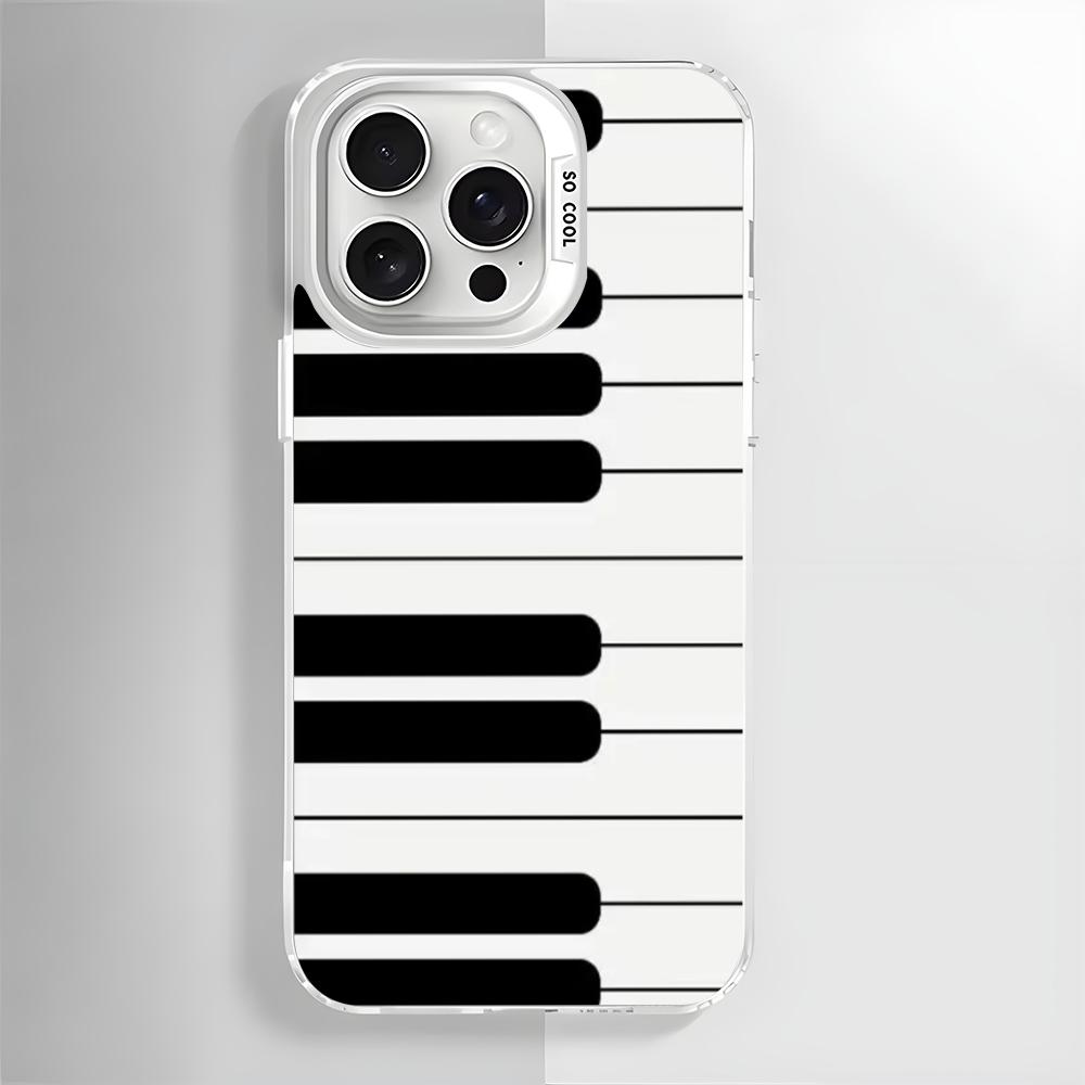 Music Piano Keyboard Phone Case For iPhone 16 15 14 13 12 11 Pro Max White Matte Laser Metallic Aurora Funda