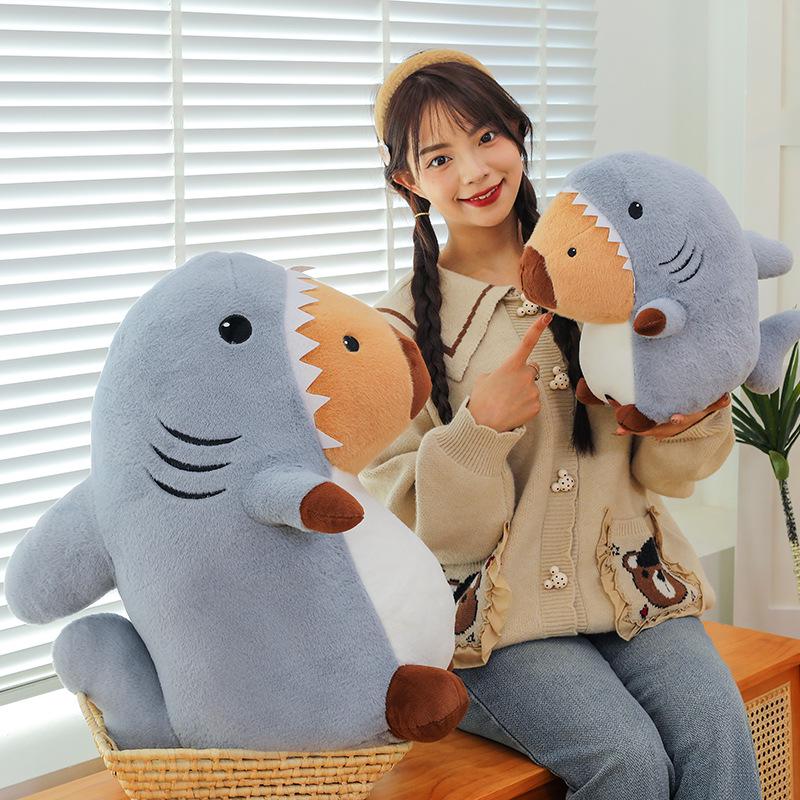 Shark Capybara Plush Toy - Large Cute Animal Doll Pillow for Children and Girls