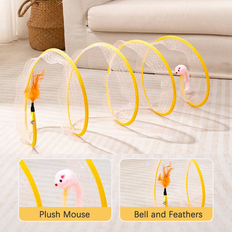 Foldable S Type Cat Tunnel Spring Toy with Ball Mouse Portable Scratch-resistant Interactive Puzzle Kitten Toys Mascotas Gatos