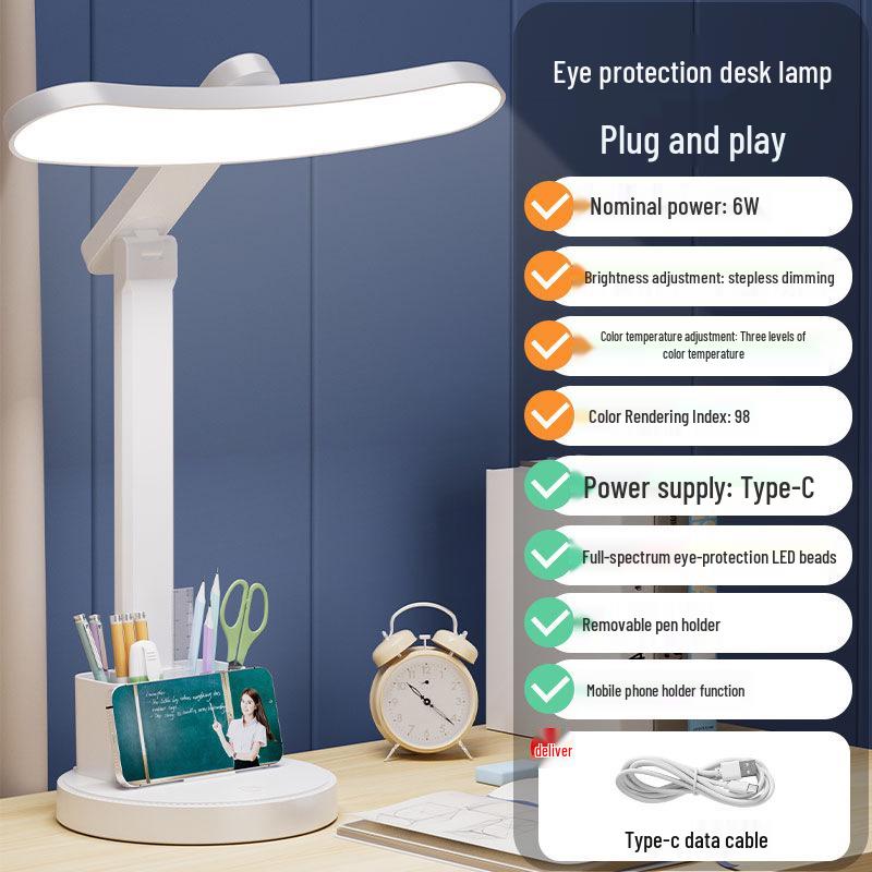 LED Folding Desk Lamp: Eye-Protective, Ambient, Rechargeable Night Light for Study, Dorm, and Bedside Reading.