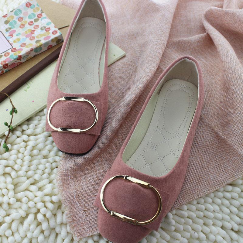 Nieuwe Mode Vierkante Neus Flock Dames Flats Lage Mond Instapper Lente Herfst Damesschoenen Metalen Ring Enkele Schoenen Vrouw WSH2443