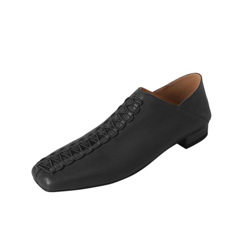 Fashion Women's new spring and summer square toe soft sheepskin retro elastic band comfortable low heel plus size fashion single shoe
