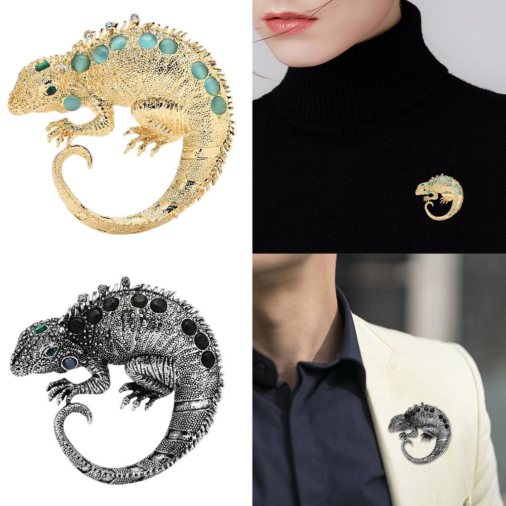 Trendy Rhinestones Lizard Brooch Fashionable Animal Shaped Lapel Pin Metal Accessory for Hat and Scarf Decoration