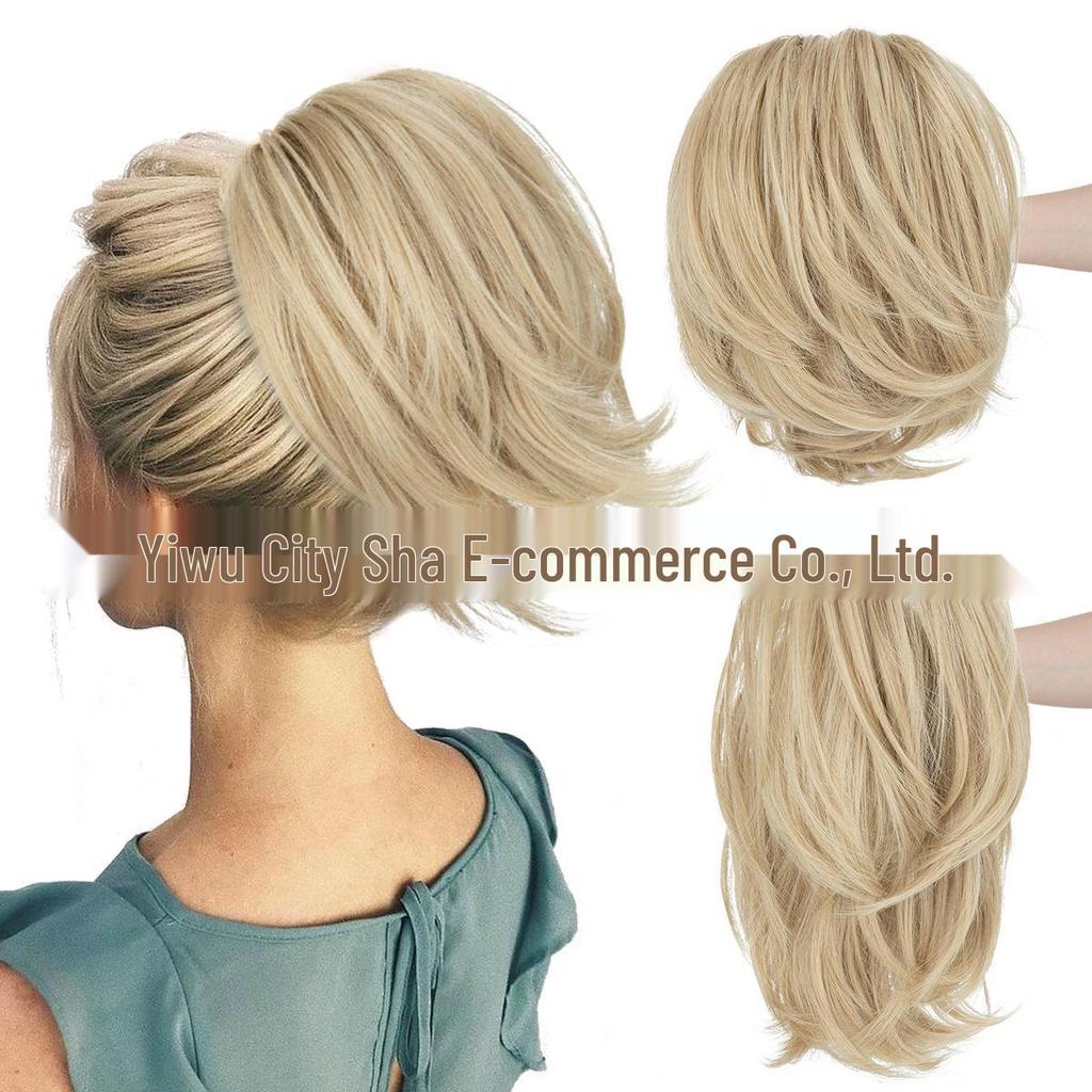 Adjustable High-Temperature Silk Short Curly Clip-On Ponytail Wig for Women