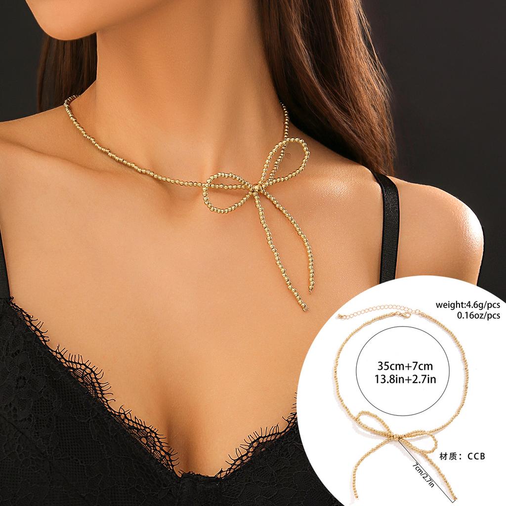 Personalized Sweet Cool Bow Collar Female, Niche Beaded Knot Necklace Bow Earrings