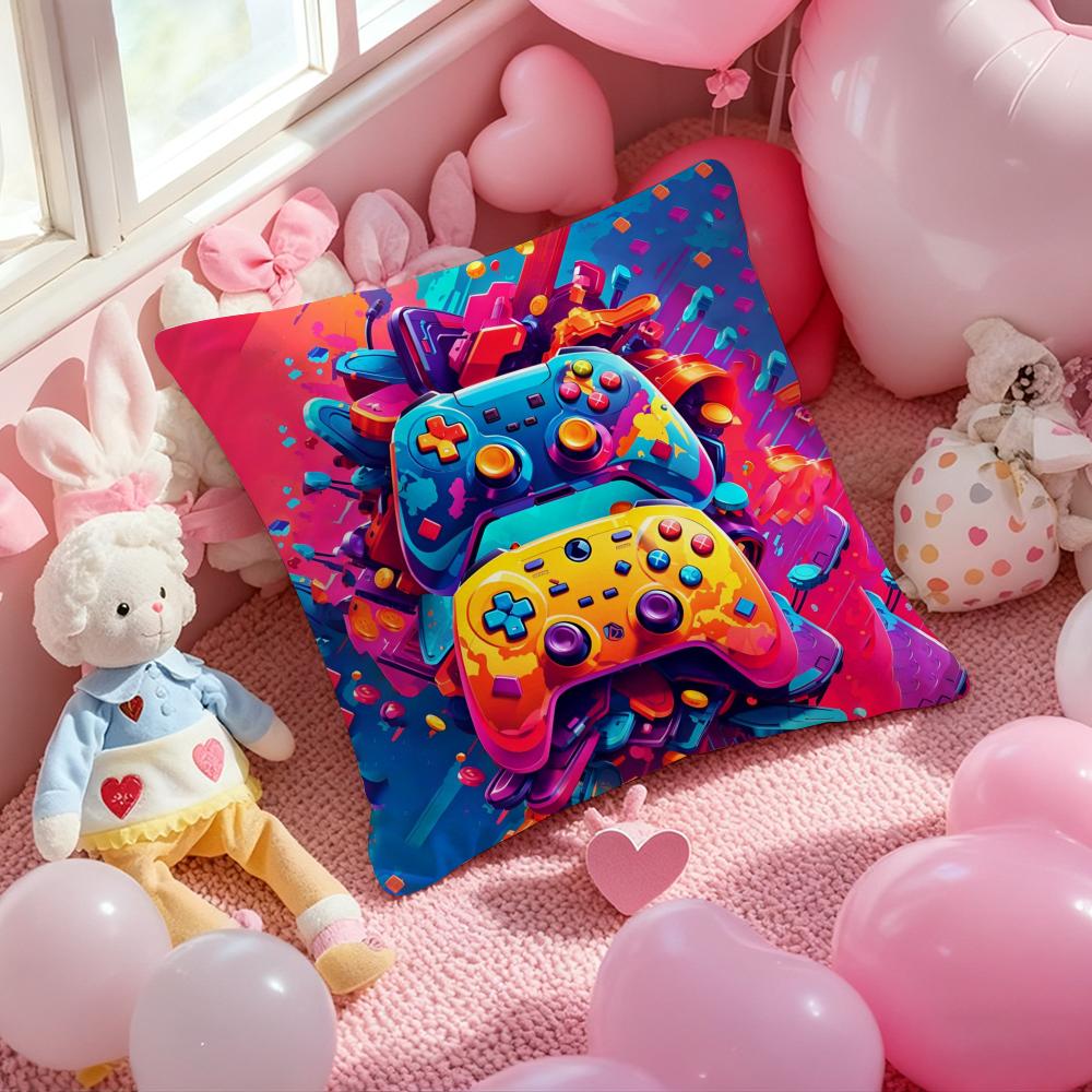 Hot Colorful Game Gamepad Pillow Case Soft Plush Fabric Double-Sided Printed Cushion Cover Warm Winter Sofa Pillow Case