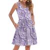 Women's Summer Fashion Casual V-Neck Pleated Stitching Hawaiian Floral Print Sleeveless Pocket Vest Dress