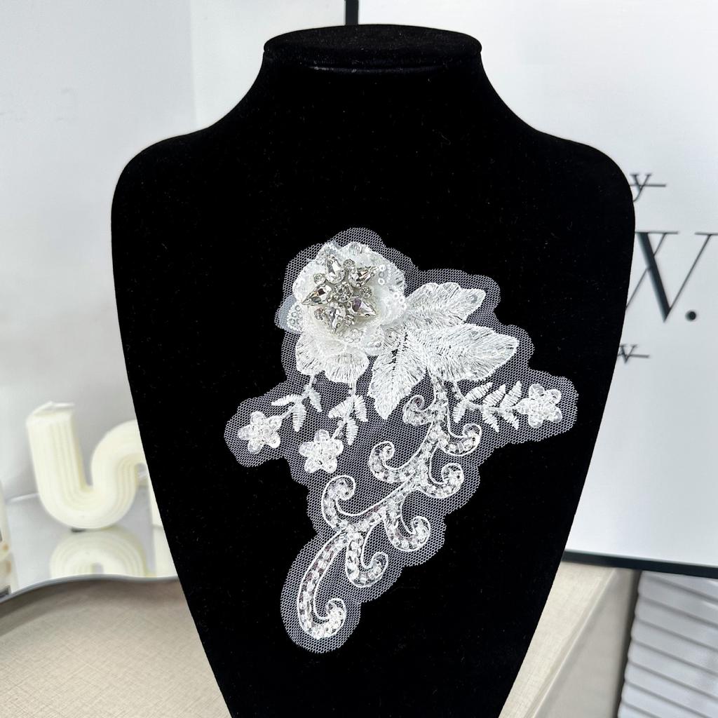 Stage Performance Costume Accessories White Three-Dimensional Sequins Embroidery Lace Diy Accessories Flower Decals