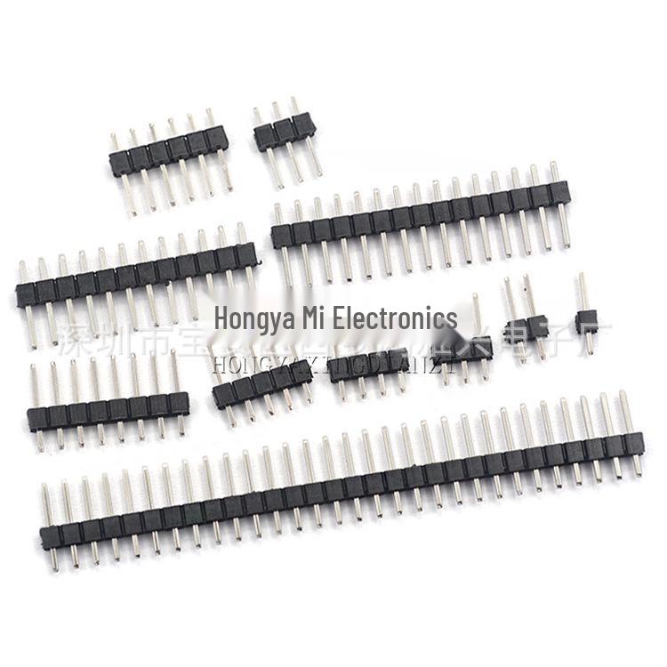 2.54mm Single Row Gold-Plated Copper Pin Header - Straight, 1*2 to 1*40 Pins