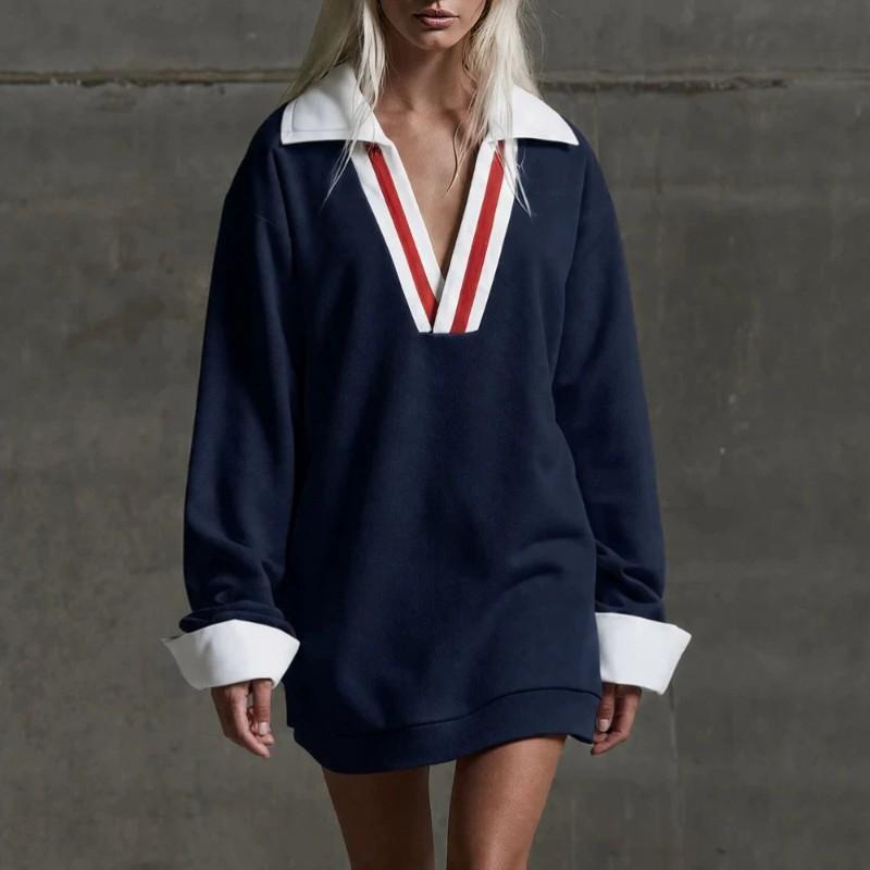 Lässiges Retro-Minikleid mit Farbblöcken und langen Ärmeln für Damen