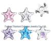 Titanium F136 Alloy Stud Earrings: 5A Zirconia Star Ear, Cartilage, Cochlea, Lip Piercing Jewelry.