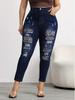 2025 Women's Plus Size Leopard Print Ripped Skinny Jeans with Frayed Hem