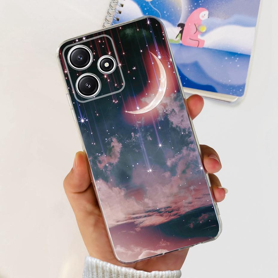 Cute Flower Cat Painted Case For Xiaomi Redmi 12 5G 2023 Soft Silicone TPU Back Cover For Redmi12 5G Global Phone Bumper