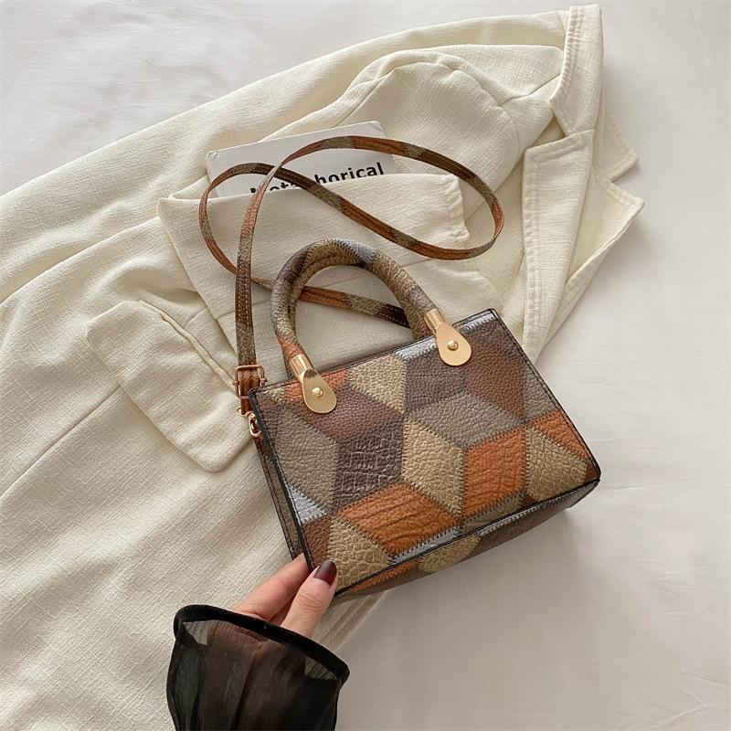 

Модные сумки из искусственной кожи с ручкой сверху в стиле пэчворк для женщин, квадратные женские сумки через плечо для повседневного использования