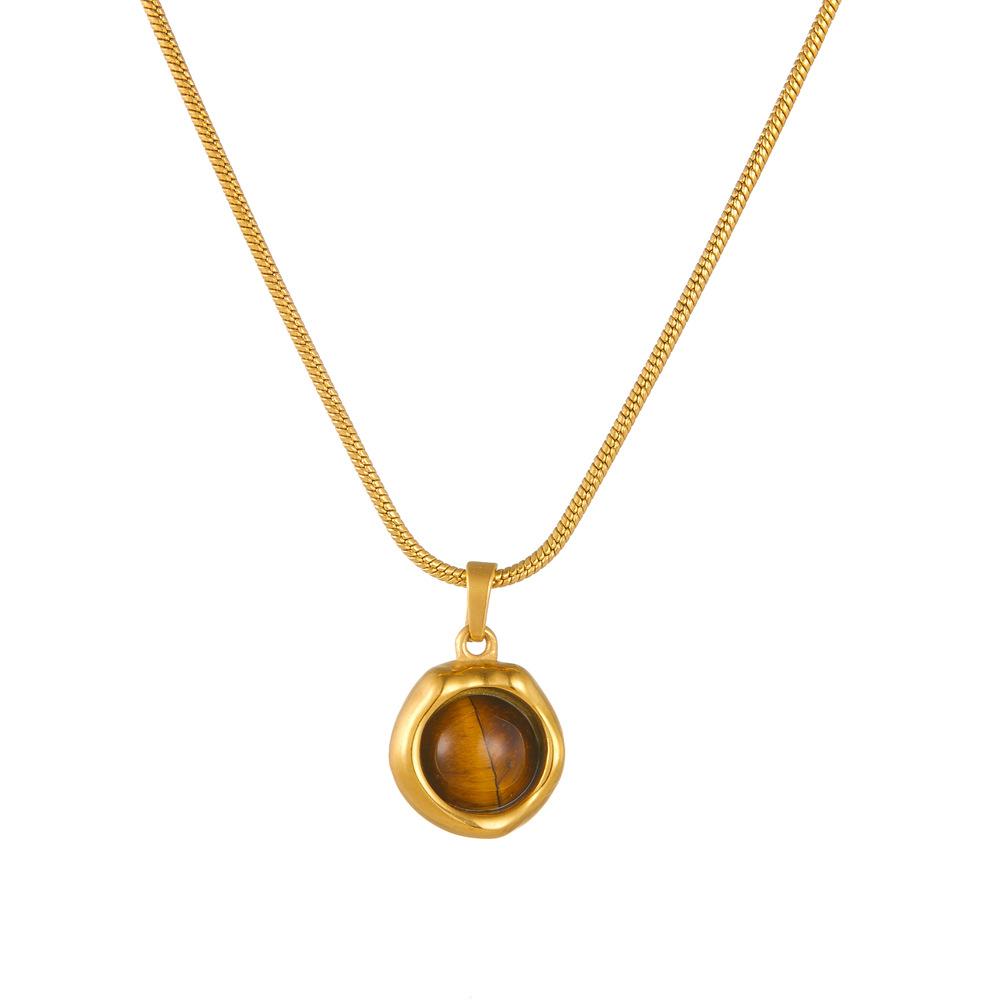 Maillard Tiger's Eye Stone Necklace Color High Temperament Retro Niche Clavicle Chain Pendant Neck Chain Female