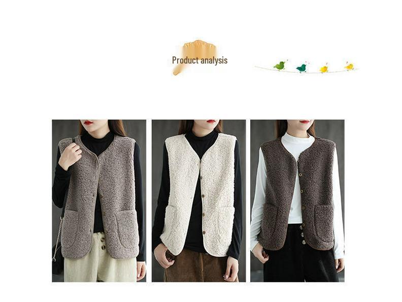 Női Rövid Műbáránygyapjú Mellény - 2025 Koreai Stílus Ősz/Tél Plüss Ujjatlan Kabát