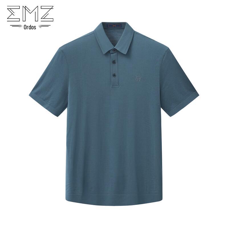 EMZ Erdos Men's 100% Pure Wool Short-Sleeve Polo Shirt