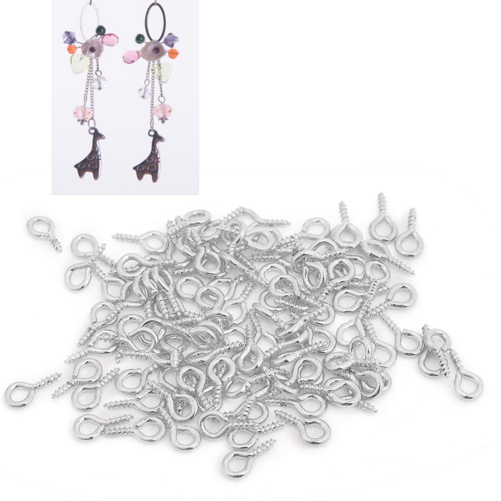 100 Stück DIY Metall Schrauböse Stift Bohrhaken Öse Ton Harz Schmuckzubehör (Silber)