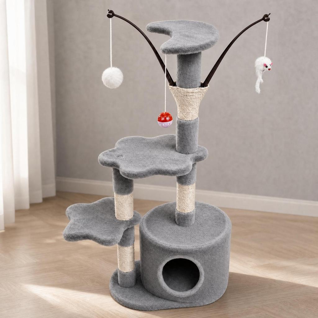 Multi-Level Cat Tree with Retreat Soft for Living Room, Bedroom, Indoor Cats