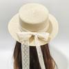 Summer Flat Top Hat Lace Bow Straw Hat Travel Vacation Sun Hat Beach UV Protection Sun Protection Hat