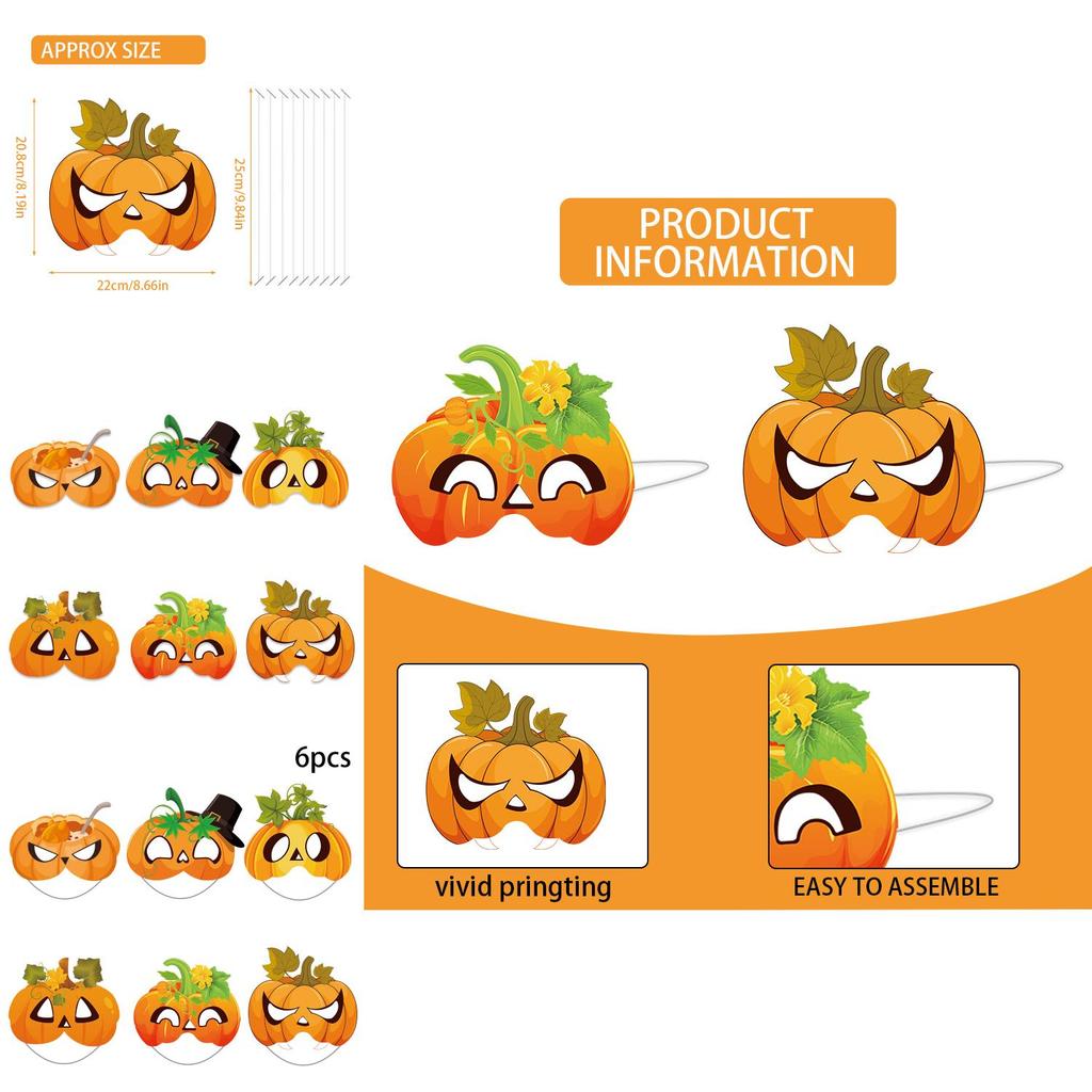 Pumpkin Face Mask Party Decor For Thanksgiving Celebration With Paper Materials 6pcs Set