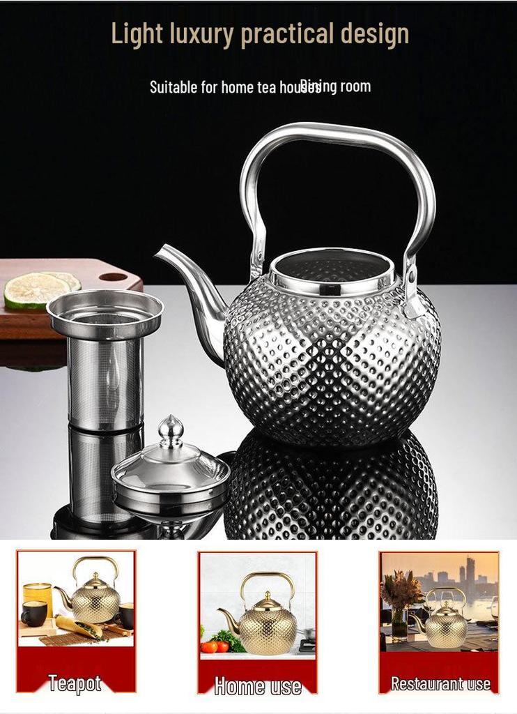 Gold Spherical Stainless Steel Kettle with Hammered Texture - Large Capacity for Hotels and Restaurants.