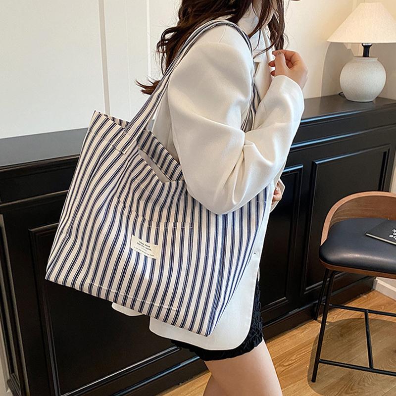 Korean Striped Shoulder Bag Large-Capacity Versatile Casual Tote Bag For Women
