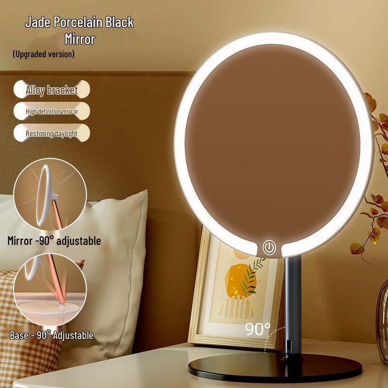 USB Rechargeable LED Desktop Makeup Mirror with Three-Color Light