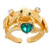 Emerald Green Heart Frogs Hug Ring Stylish Animal Finger Ring Unique Vintage Fashion Statement Jewelry for Women