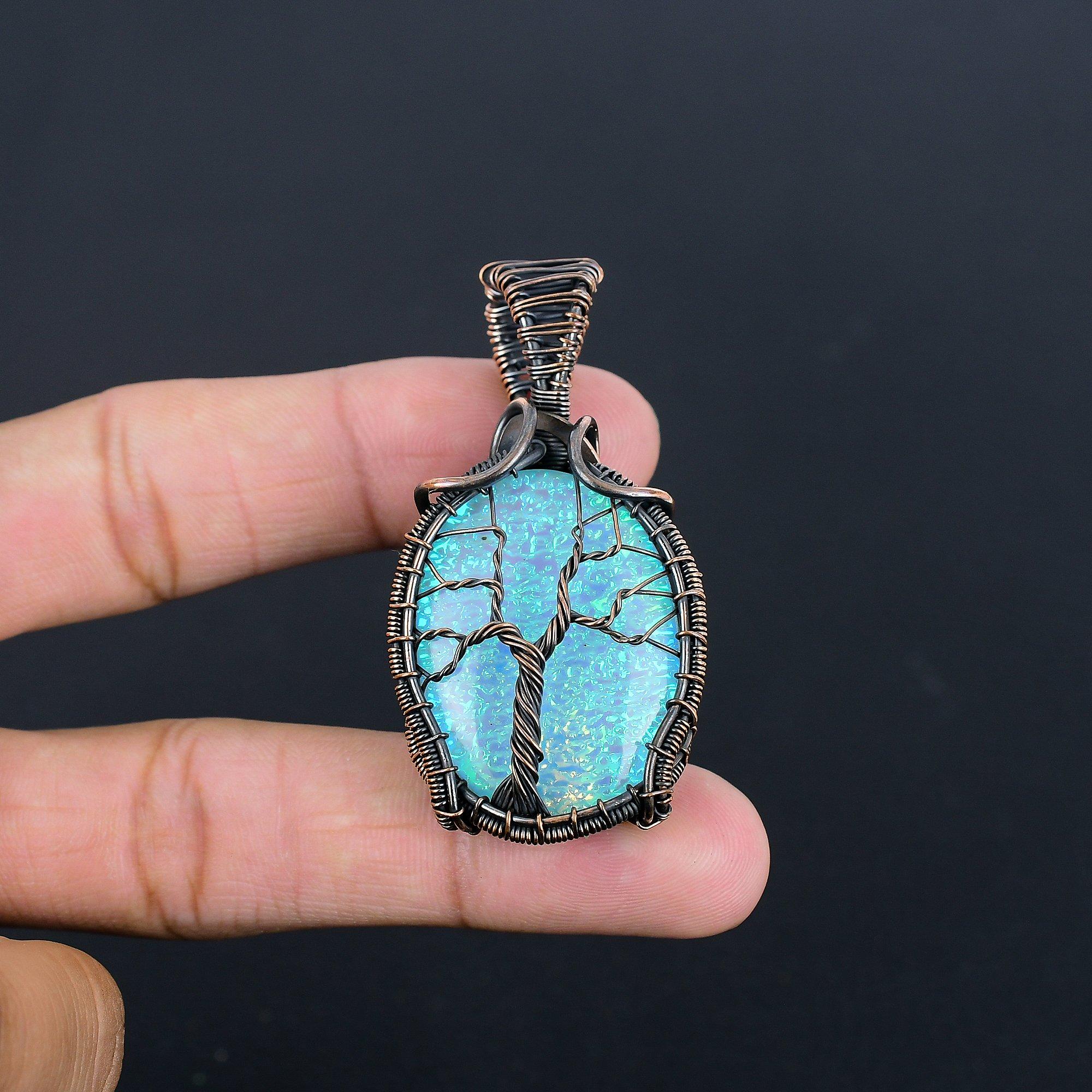 

Кулон с австралийским триплетом опала, обернутый медной проволокой 999 пробы, кулон ручной работы с драгоценным камнем, подарок на день рождения 2.55 Inches